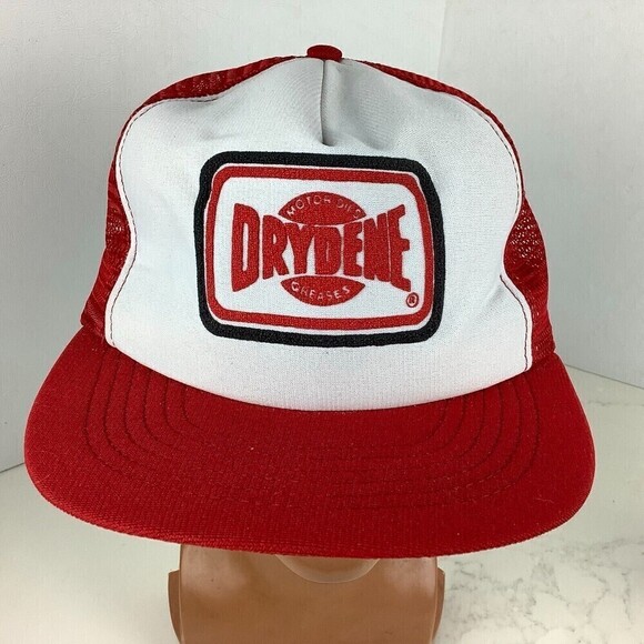 Vintage Drydene Motor Oils Greases Snapback Trucker Mesh Hat Red/White Made USA - Picture 1 of 7